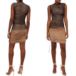 16Arlington Dress Antares Mesh Mini Powder Smoke Brown Bodycon Cocktail 4 Small